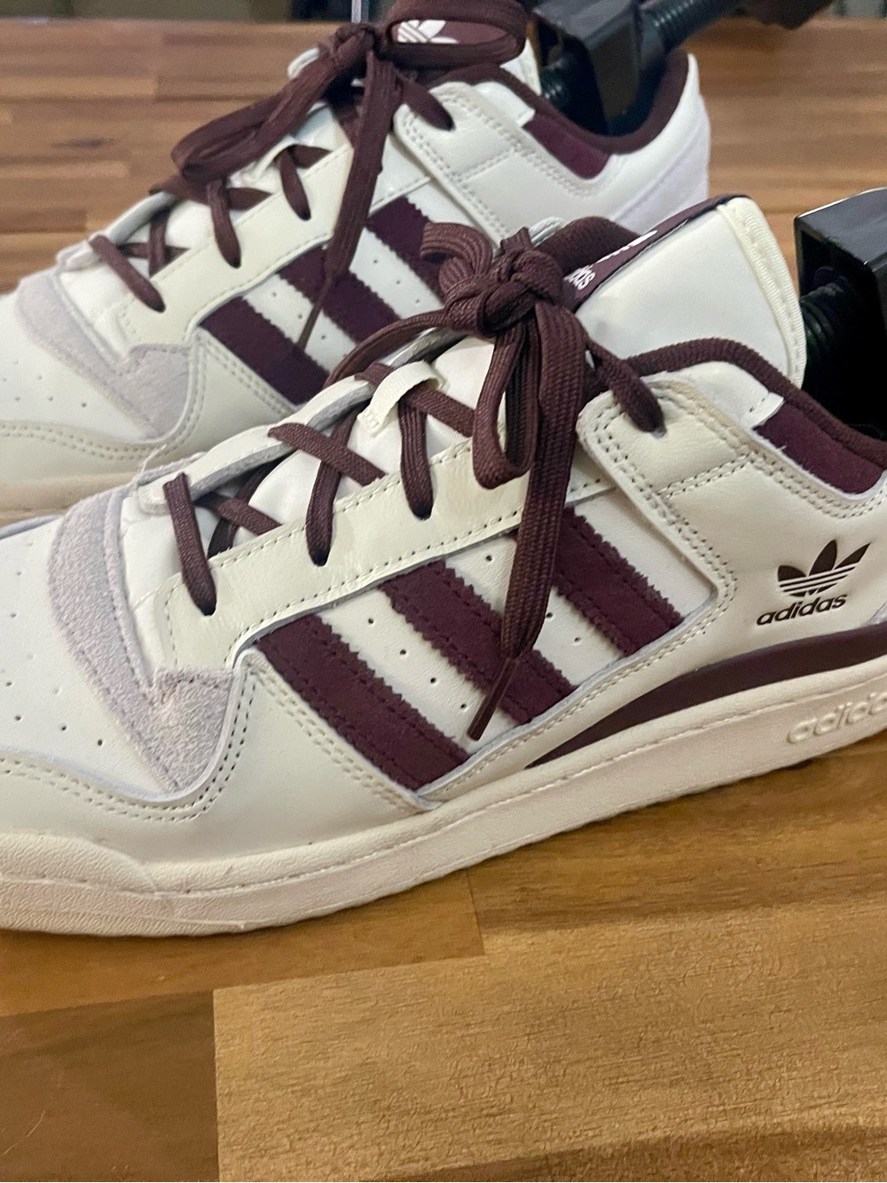 adidas White and Burgundy Retro Court Sneakers - Picture 2 of 3